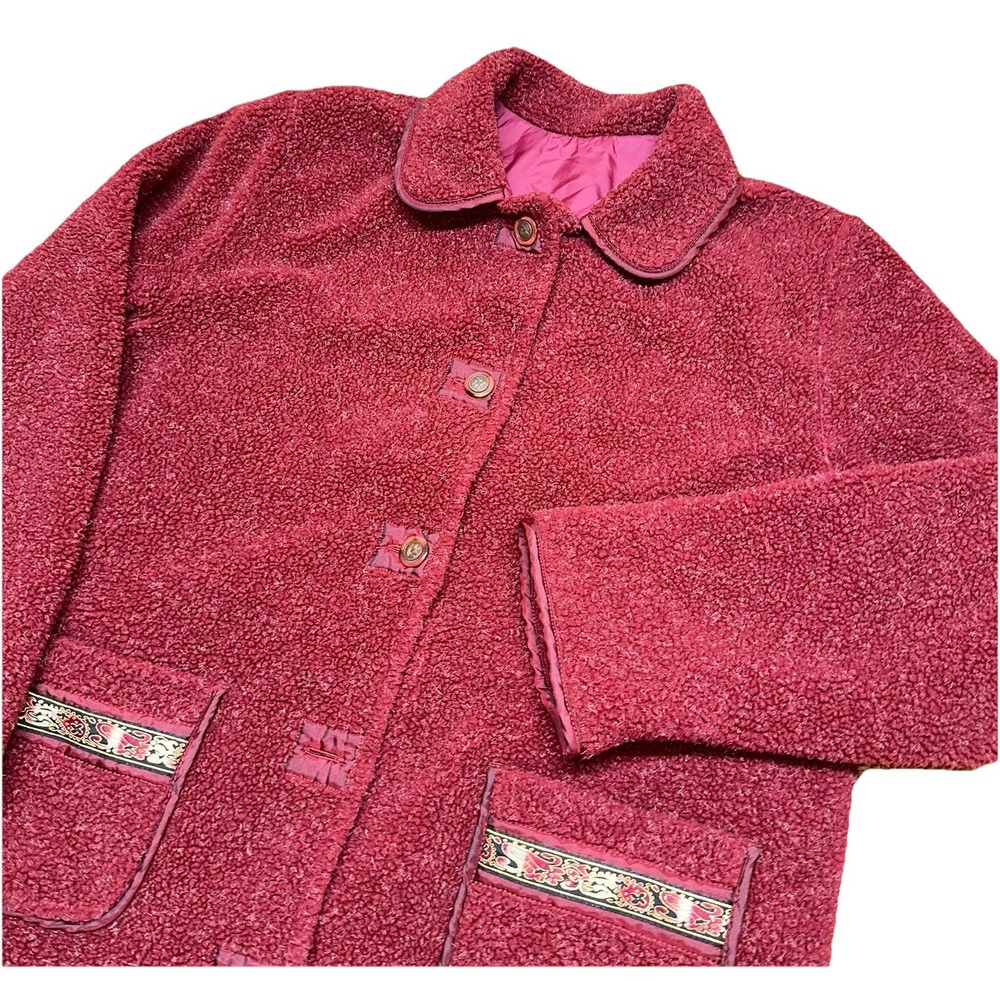 Vintage 90's CS Signature Reversible Red Fleece Coat Miss Button Heavy Women's L